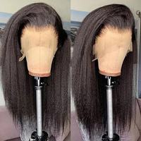 Perruque Lace Front Yaki Lisse en Cheveux Humains, Sans Colle, Pré-Pluckée, Nœuds Blanchis, Ligne de Cheveux Naturelle pour Femmes Noires