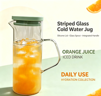 Pichet à eau en verre borosilicate à nervures verticales WUSO avec couvercle vert et poignée en verre, résistant à la chaleur, pour jus et thé glacé