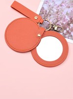 Lanson Miroirs ronds personnalisés promotionnels Miroir porte-clés compact en cuir PU Petit miroir de poche pour maquillage