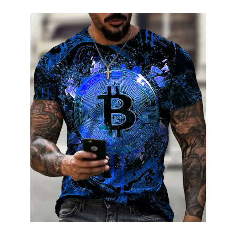Camiseta informal de moda para hombre, jersey de manga corta suelto con cuello redondo de Bitcoin, Camiseta con estampado 3D, gran oferta