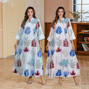 Robe Abaya d'été pour femme musulmane, en polyester, imprimée de strass, à manches longues, motif floral, style Moyen-Orient, vêtement islamique, longueur au sol - Product Image 2