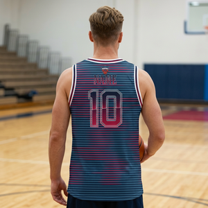 Camiseta de Baloncesto Sublimada Haq Meharban para Hombre, Sin Mangas, Ajuste Atlético, Absorbe la Humedad, Diseño a Rayas, 100% Poliéster - Product Image 4