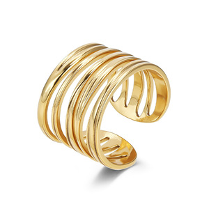 European American Style Geometric Heart Stainless Steel <b>Ring</b> 18K Gold Plated Open Design For Women Gift Jewelry - Product Image 2