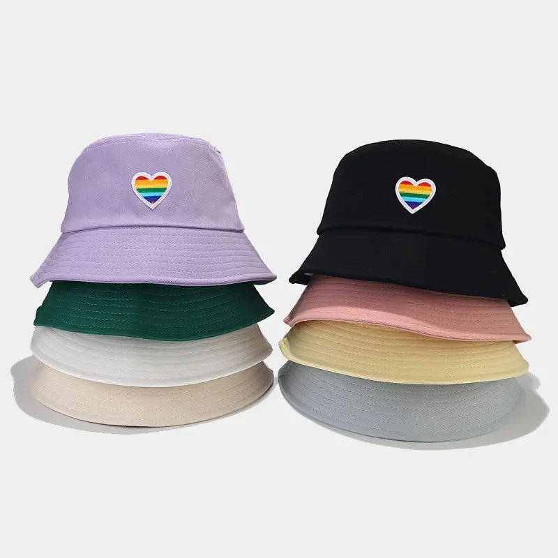 BSBH High Fashion Heart Shape Embroidered Wide Brim Bucket Hat For Outdoor Sport Cap Washed Foldable Fisherman Sun Hats Unseix