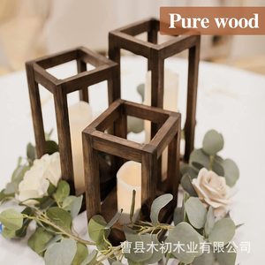 Candelabros de madera estilo rústico, portavelas vintage de madera maciza para regalo de boda, y soportes de linterna de madera rústica para bodas. - Product Image 4