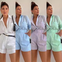 Ensembles deux pièces pour femmes : Chemises et pantalons, tenues printemps-été, ensemble chemise et short taille haute, vente chaude