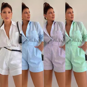 Ensembles deux pièces pour femmes : Chemises et pantalons, tenues printemps-été, ensemble chemise et short taille haute, vente chaude - Product Image 1
