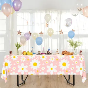 Plastic Daisy Flower Disposable Table Cover Groovy Daisy Party For Boho Hippie Groovy Retro Themed Birthday Baby Shower Party