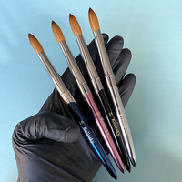 Nouvelles brosses à ongles professionnelles en poils de Kolinsky avec manche en métal gris bleu, logo personnalisé, forme ovale, poudre acrylique pour manucure, stylo
