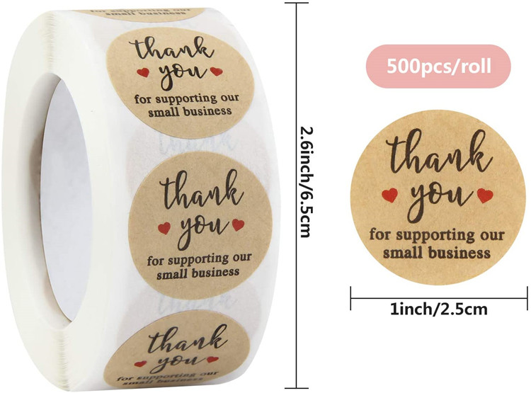 1 inch 25mm 500pcs Roll Thank You Stickers for Small Business