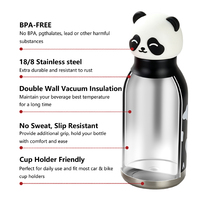 Bouteille d'eau isotherme portable en acier inoxydable pour enfants avec couvercle 3D en forme de dessin animé et paille, grande capacité