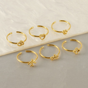 Anelli regolabili aperti in acciaio inossidabile placcato oro 18 carati ODM anelli impilabili con corona a forma di cuore di aeroplano con nuvola carina - Product Image 3