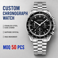 Montre chronographe OEM VK63, boîtier en acier inoxydable, bracelet, verre saphir, lunette tachymètre, 5 BAR, 40 mm, logo personnalisé, MOQ 50