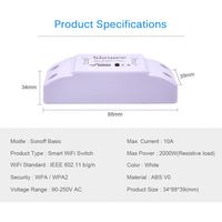 ITEAD Sonoff Basic — interrupteur intelligent, commutateur sans fil WiFi, domotique Module relais Domotica, télécommande fonctionne avec Nest Alexa, DIY bricolage