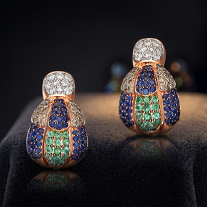 Rose Gold <b>Stud</b> <b>Earrings</b> With Diamond Sapphire And <b>Emerald</b> Luxury Women Party Jewelry - Product Image 3