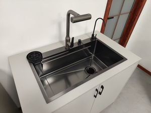 Trung Quốc Nhà máy hiện đại lớn duy nhất gắn kết bồn rửa nhà bếp Vòi tổ ong dày thép không gỉ ba lỗ với pull out vòi - Product Image 2