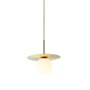 <span class=keywords><strong>Lustre</strong></span> suspendu en <span class=keywords><strong>laiton</strong></span> avec abat-jour en <span class=keywords><strong>verre</strong></span> blanc laiteux, économie d'énergie, 110V-220V, ampoule E14, pour salle à manger, avec garantie de 2 ans - Product Image 1