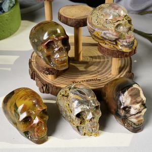Crânes Fossiles en Bois Petrifié Naturel Poli en Gros, Crânes Sculptés en Cristal Style Bohème, Décoration Maison Noël Halloween - Product Image 4