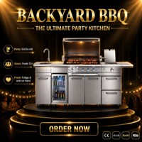 Station de barbecue extérieure en gros avec 5 brûleurs, évier en acier inoxydable, réfrigérateur et logo personnalisé OEM