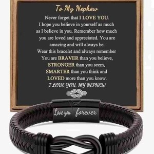 Pulsera de Cuero Trenzado Negro y Marrón con Cierre Magnético de Acero Inoxidable Grabado y Caja de Regalo para Hombre, Papá, Esposo, <span class=keywords><strong>Hermano</strong></span> - Product Image 4