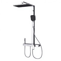 Mitigeur de douche thermostatique moderne pour salle de bain, double poignée, jet de pluie et jet doux, finition laiton poli, avec robinets sur pied