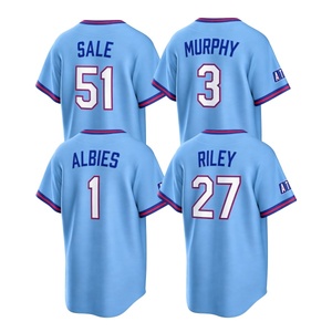 Nouveau maillot de baseball américain bleu poudré brodé 2026 – <span class=keywords><strong>13</strong></span> Ronald Acuna Jr., 1 Ozzie Albies, 28 Matt Olson, 27 Riley, 23 Harris II - Product Image 6