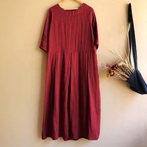 Robe plissée Vintage décontractée pour femmes, <span class=keywords><strong>grande</strong></span> <span class=keywords><strong>taille</strong></span>, femme élégante, longue, coton et lin, été 2022 - Product Image 4