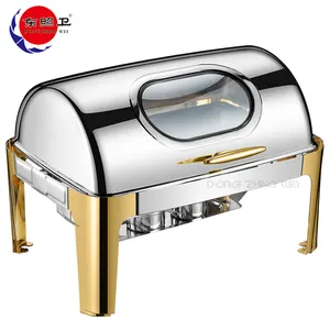 Fast Food Equipment Buffet Dishes Stainless Steel Food Warmer Double Pans Chafing Dish Buffet Food Warmer Roll Top Chafing Dish