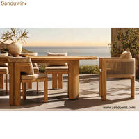Chaise de salle à manger en teck moderne, confortable et durable, avec dossier en forme de barillet, en corde tressée, pour une utilisation en extérieur par tous les temps