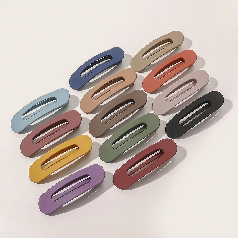 Korean solid color frosted elliptic hair pins Ladies elegant hairpins Large matte duckbill hair clips accessories for women