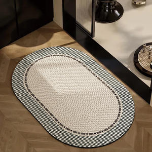 Alfombra ovalada con patrón a cuadros, absorbente, antideslizante, para baño, dormitorio, entrada - Product Image 2