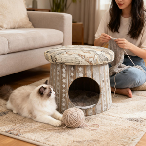 LM Holz-Katzenhaus Handgefertigt Komfortable Höhle für Wohnungskatzen Natürlich Langlebiges Haustierhaus - Product Image 6