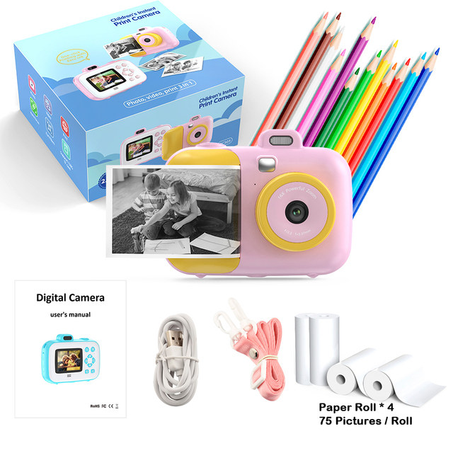 Paper Print Kids Instant Camera with Paper Print Toddler Toys Christmas Birthday Gifts Gift Portable Digital Camera for Children