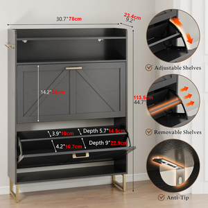 Armoire à chaussures étroite pour entrée, avec 2 tiroirs rabattables, étagère à chaussures dissimulée pour petits espaces - Product Image 2