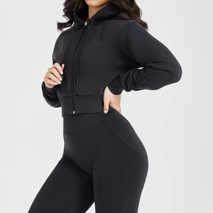 Logo personnalisé femmes Full Zip Fitness Hoodies Cordon Pull Femmes <span class=keywords><strong>Chaud</strong></span> <span class=keywords><strong>à</strong></span> manches longues Active Tops Workout Hoodies pour Femmes - Product Image 4