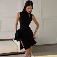 Robe moulante noire mini, design sexy, tenue décontractée d'été, service OEM ODM, marque privée