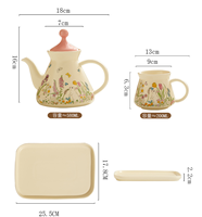 Ensemble théière et tasses à café en porcelaine rose à motif floral original, avec plateau et coffret cadeau