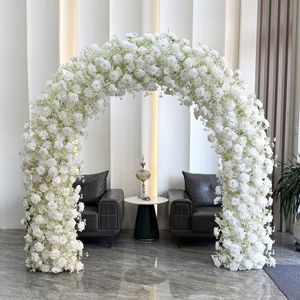 Arche florale en fer forgé pour mariage, avec roses blanches et gypsophile, pour décoration de porte ou rangée de fleurs artificielles - Product Image 1