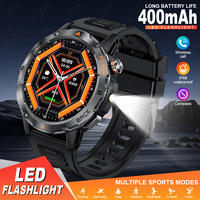 Reloj Inteligente Deportivo para Exteriores, Resistente al Agua IP68, Linterna LED, Monitor de Salud, Llamadas, Cámara Remota, Multifunción