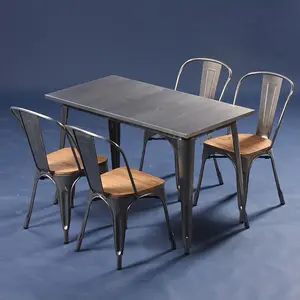 モダンウッドカフェレストランファーストフードバーダイニング家具積み重ね可能なヴィンテージビストロテーブルと椅子セット