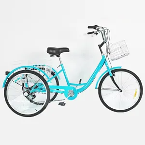 Triciclo para adultos de 20/24/26 pulgadas, bicicleta de 3 ruedas de 7 velocidades, triciclos para adultos con cesta para personas mayores, mujeres, hombres para compras recreativas