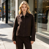 Veste décontractée coupe-vent tissée personnalisée pour femme, avec col à revers et fermeture éclair, silhouette ample, style vintage, pour automne-hiver
