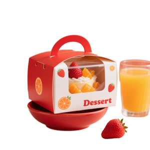 Boîte à gâteau <span class=keywords><strong>rouge</strong></span> et blanche avec fenêtre transparente, en carton jetable pour emballage à emporter de mousse aux fruits, cupcakes et mini-desserts - Product Image 1