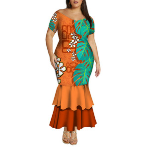 <span class=keywords><strong>Vestido</strong></span> de sirena de manga corta personalizado de alta calidad diseño Tribal polinesio señoras <span class=keywords><strong>cuello</strong></span> en V profundo un hombro <span class=keywords><strong>vestido</strong></span> de cola de pez - Product Image 3