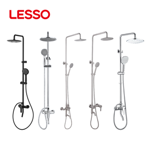 Set <span class=keywords><strong>Doccia</strong></span> Moderno a Parete LESSO in Ottone e Acciaio Inossidabile, Completo di Soffione e Rubinetto con Miscelatore Acqua Calda/Fredda - Product Image 2