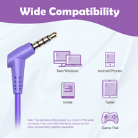 Audífonos Plegables con Cable de 3.5mm Color Morado para Niños, Auriculares Infantiles para Estudio y Aprendizaje en Línea, Venta al Por Mayor