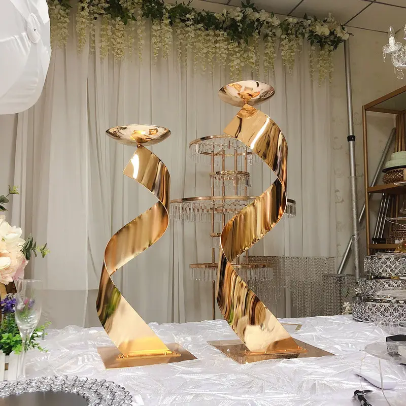 IFG Wedding Table Centerpiece Decorations Gold Spiral Shapes Flower Ball Stand Holder Decoration