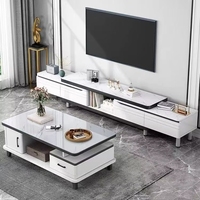 Ensemble table basse et meuble TV en bois massif moderne avec rangement, meubles de maison durables et écologiques
