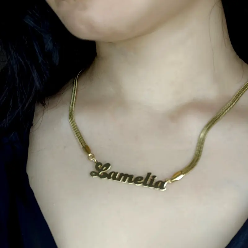 Snake Chain 18k Gold Personalized Name Necklace Nameplate Necklaces Women Initial Choker Custom Jewelry