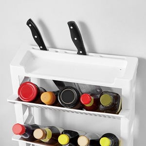 <b>Kitchen</b> Multi-layer Plastic Condiment <b>Caddy</b> Organizer Storage Box with Knife Rack 3 Layer Holder Condiment Storage Shelf - Product Image 2